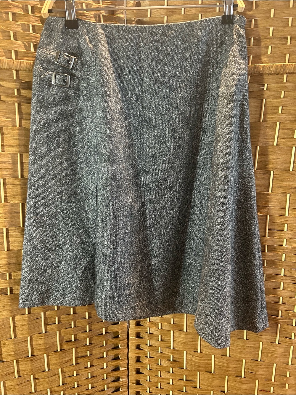 Garnet Hill Wool Silk Asymmetrical Midi Skirt Buckle Detail Gray Size 8